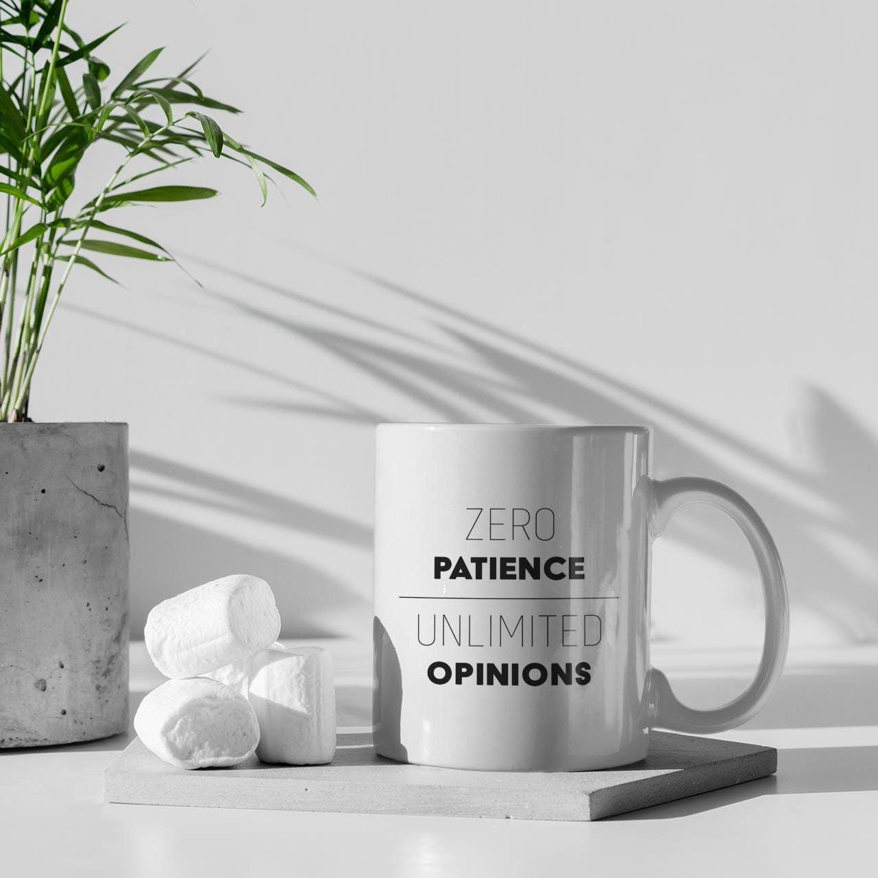 Zero Patience Unlimited Opinions Ceramic Mug, Funny Quote Tea Cup, Coffee Lover Gift, Office Mug, Coffee Addict Gift, Sarcastic Quote Mug