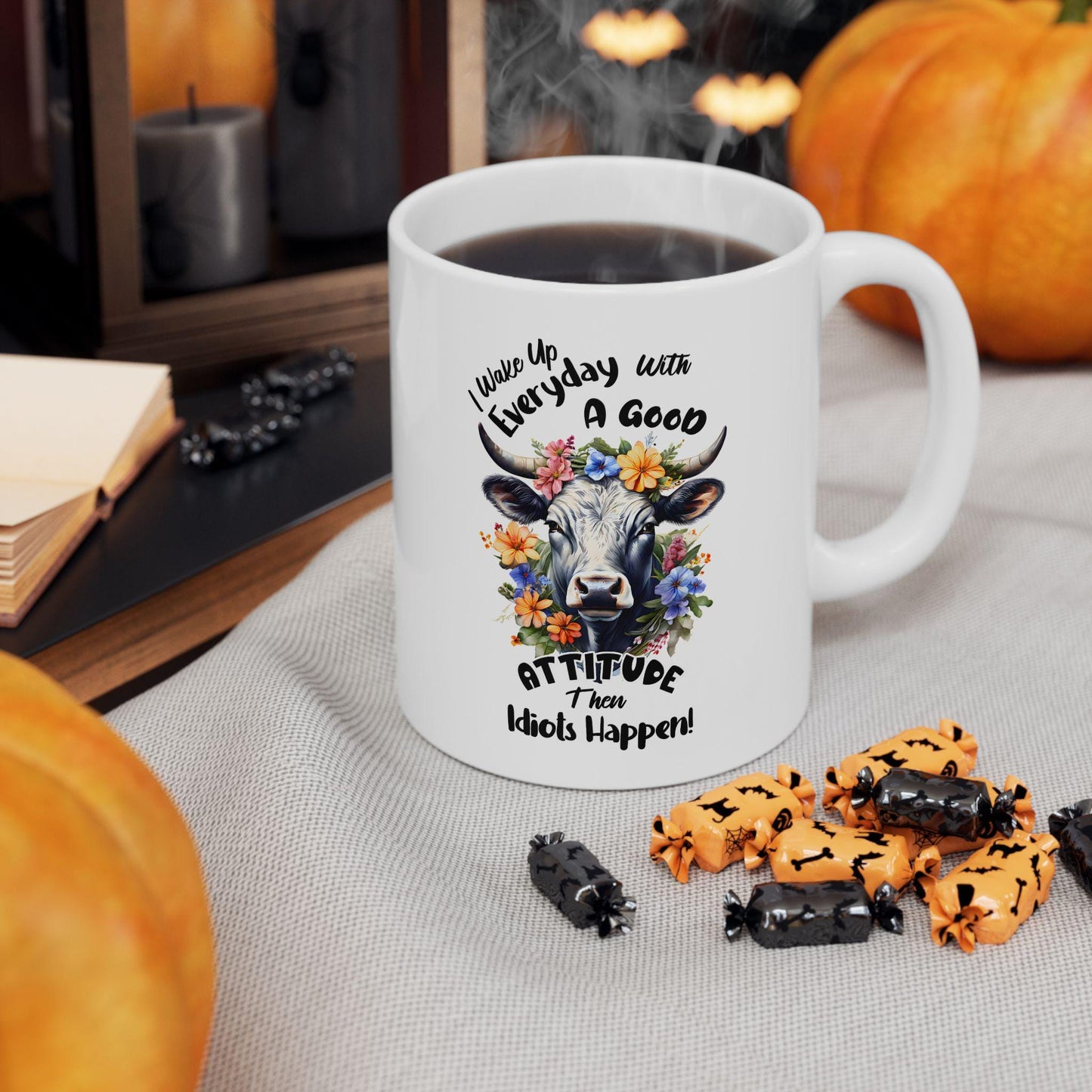 Idiots Happen Ceramic Mug, Funny Quote Tea Cup, Coffee Lover Gift, Office Mug, Coffee Addict Gift, Sarcastic Quote Mug