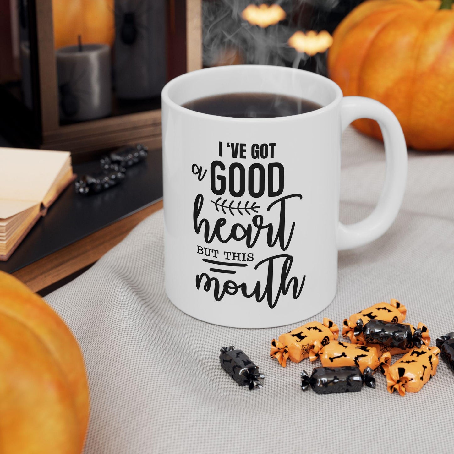I've Got Good Heart But This Mouth Ceramic Mug, Funny Quote Tea Cup, Coffee Lover Gift, Office Mug, Coffee Addict Gift, Sarcastic Quote Mug