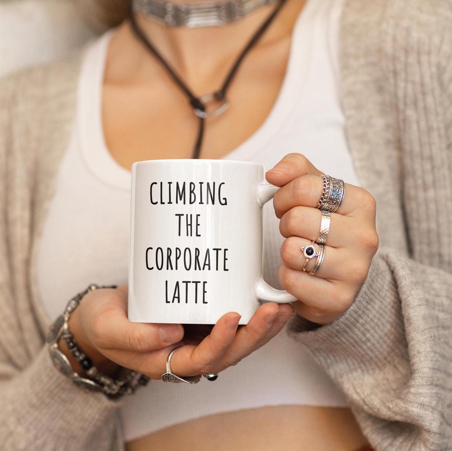 Climbing The Corporate Latte Ceramic Mug, Funny Quote Tea Cup, Coffee Lover Gift, Office Mug, Coffee Addict Gift, Sarcastic Quote Mug