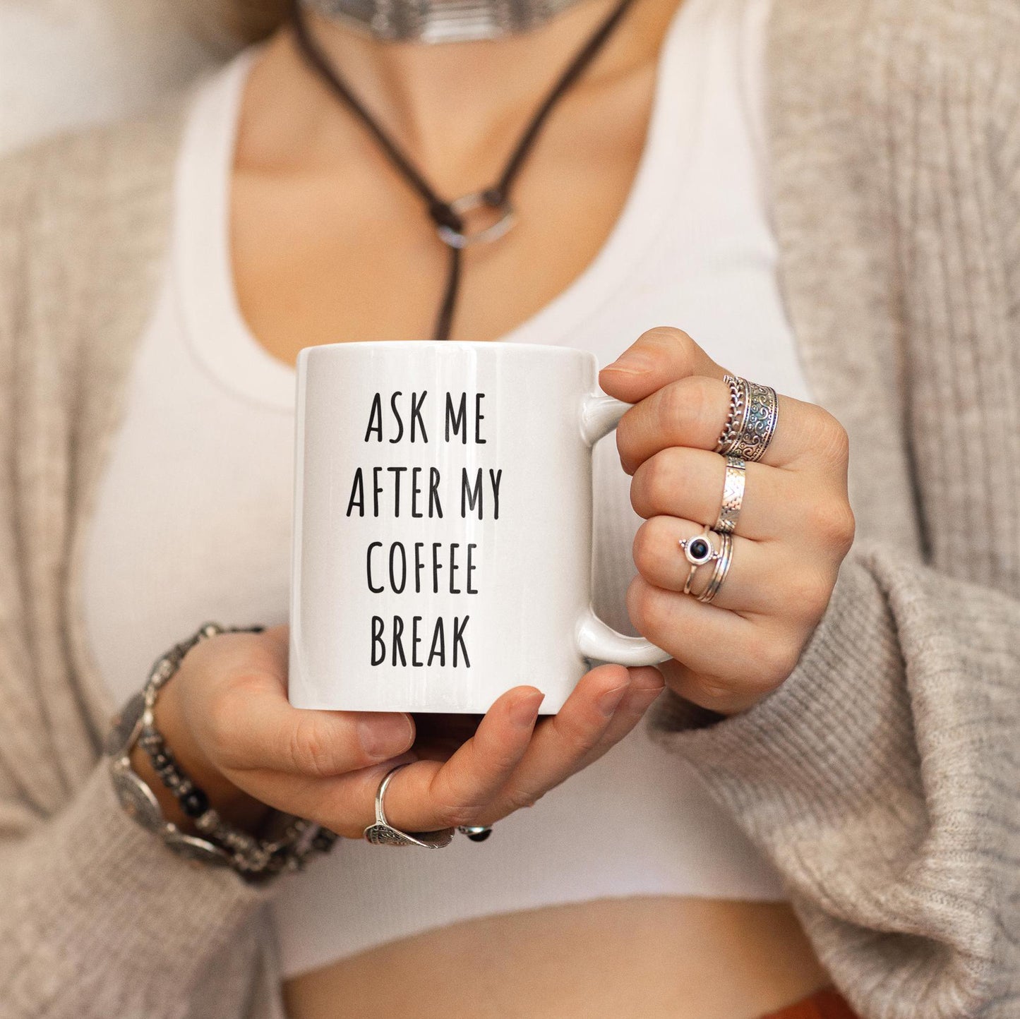 Ask Me After My Coffee Break Ceramic Mug, Funny Quote Tea Cup, Coffee Lover Gift, Office Mug, Coffee Addict Gift, Sarcastic Quote Mug