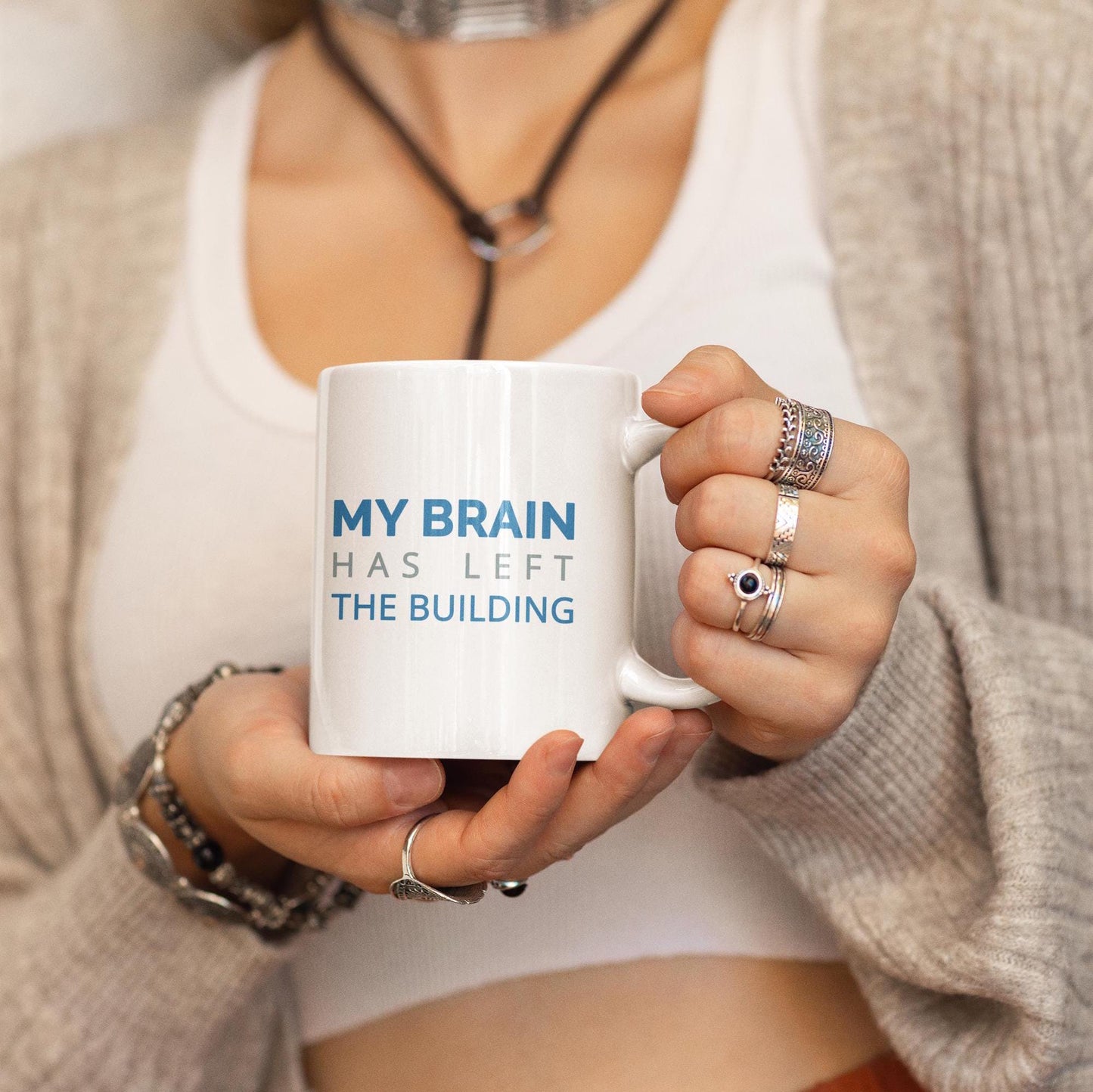 My Brain Has Left The Building Ceramic Mug, Funny Quote Tea Cup, Coffee Lover Gift, Office Mug, Coffee Addict Gift, Sarcastic Quote Mug