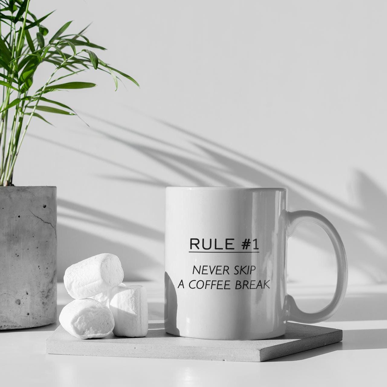 Rule #1 Never Skip A Coffee Break Ceramic Mug, Funny Quote Tea Cup, Coffee Lover Gift, Office Mug, Coffee Addict Gift, Sarcastic Quote Mug