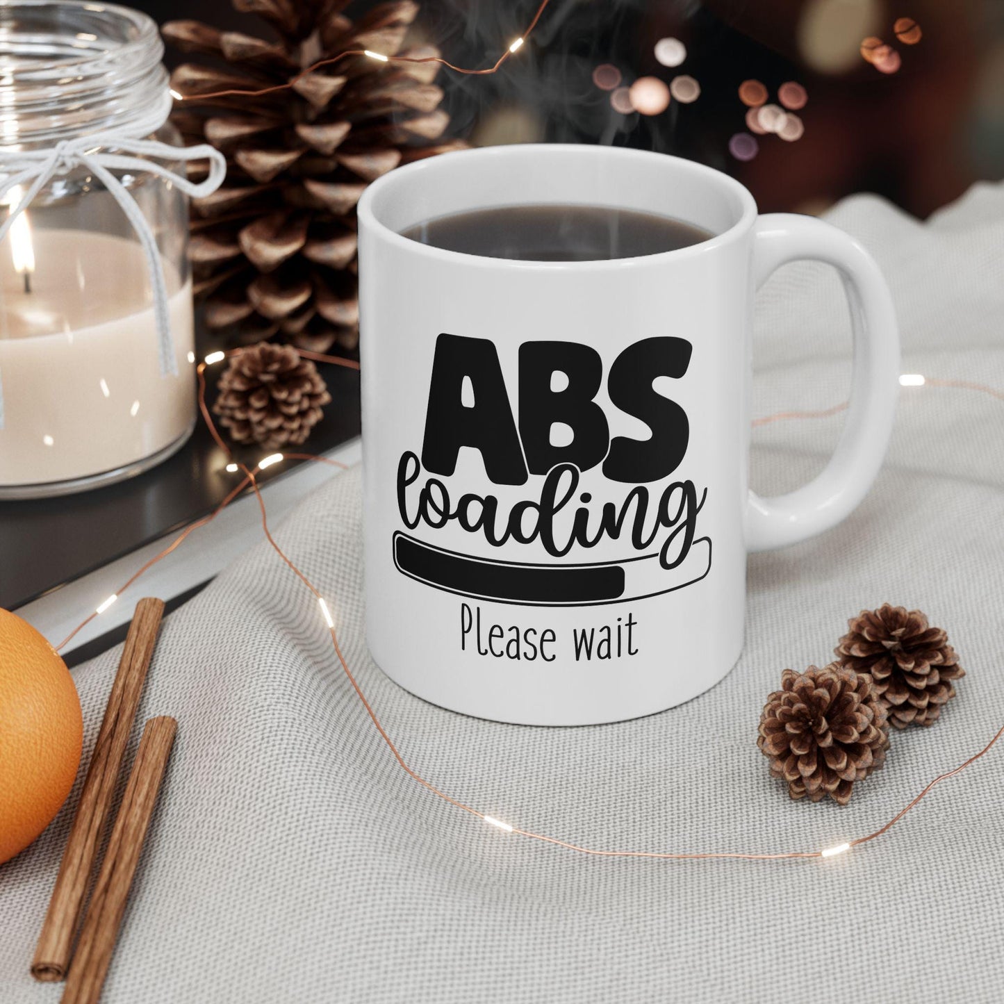 ABS Loading Please Wait Mug, Funny Gym Coffee Cup, Fitness Enthusiast Gift, Workout Motivation Ceramic Mug for Home or Gym