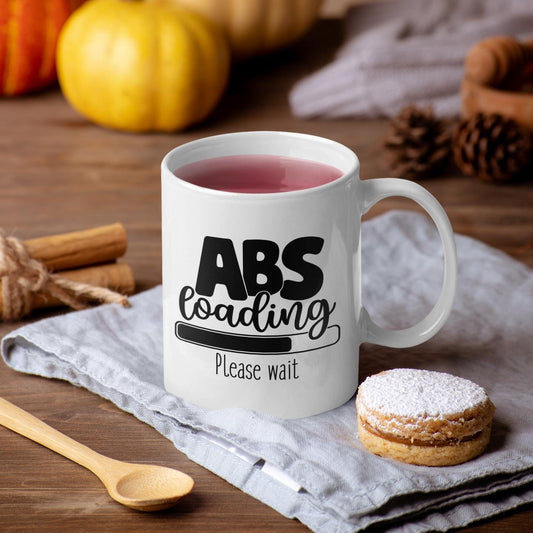 ABS Loading Please Wait Mug, Funny Gym Coffee Cup, Fitness Enthusiast Gift, Workout Motivation Ceramic Mug for Home or Gym