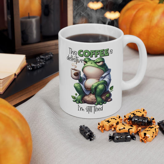 Defective Coffee Mug Funny Tired Humor Sarcastic Gift for Coffee Lovers Humorous Office Cup for Coworkers & Friends