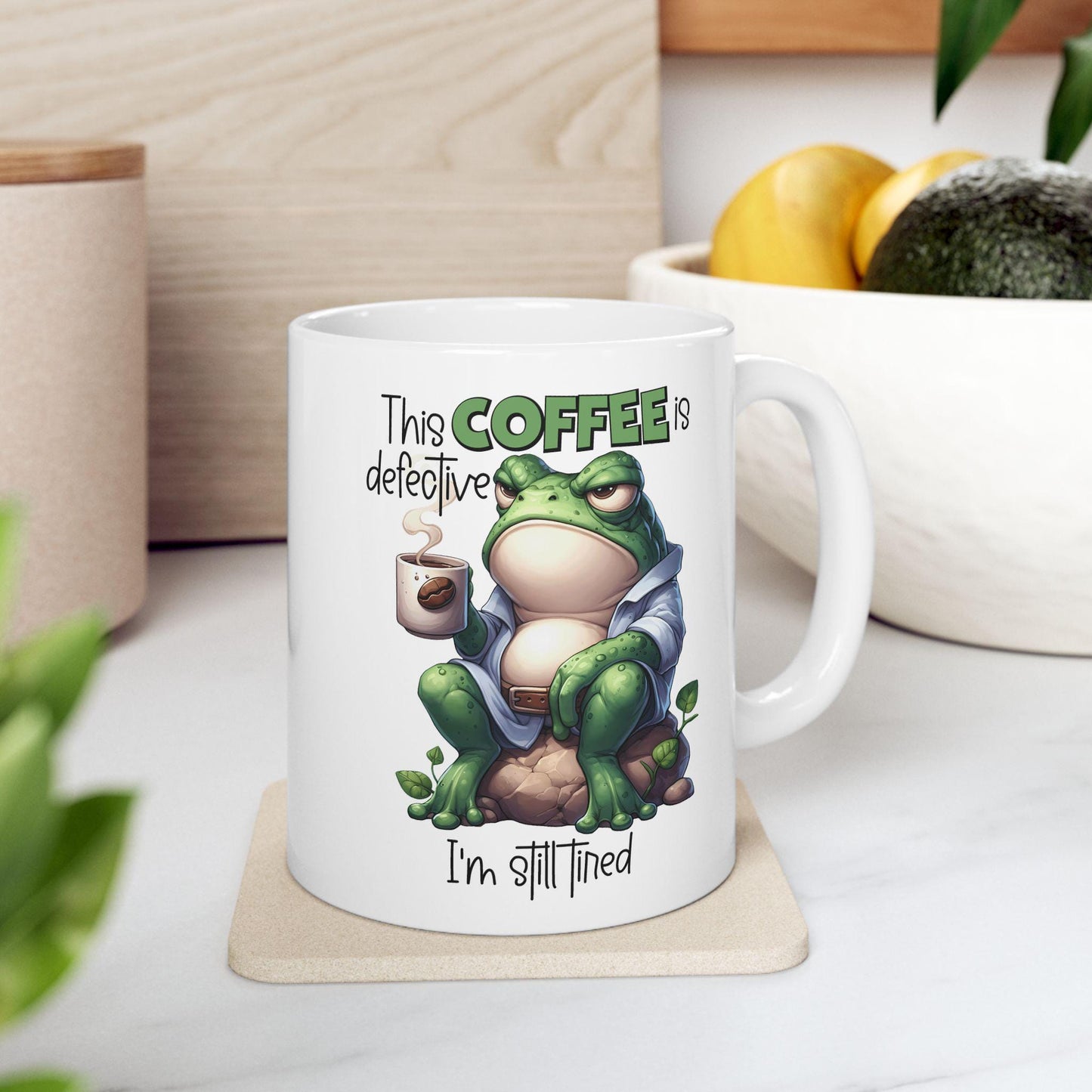 Defective Coffee Mug Funny Tired Humor Sarcastic Gift for Coffee Lovers Humorous Office Cup for Coworkers & Friends