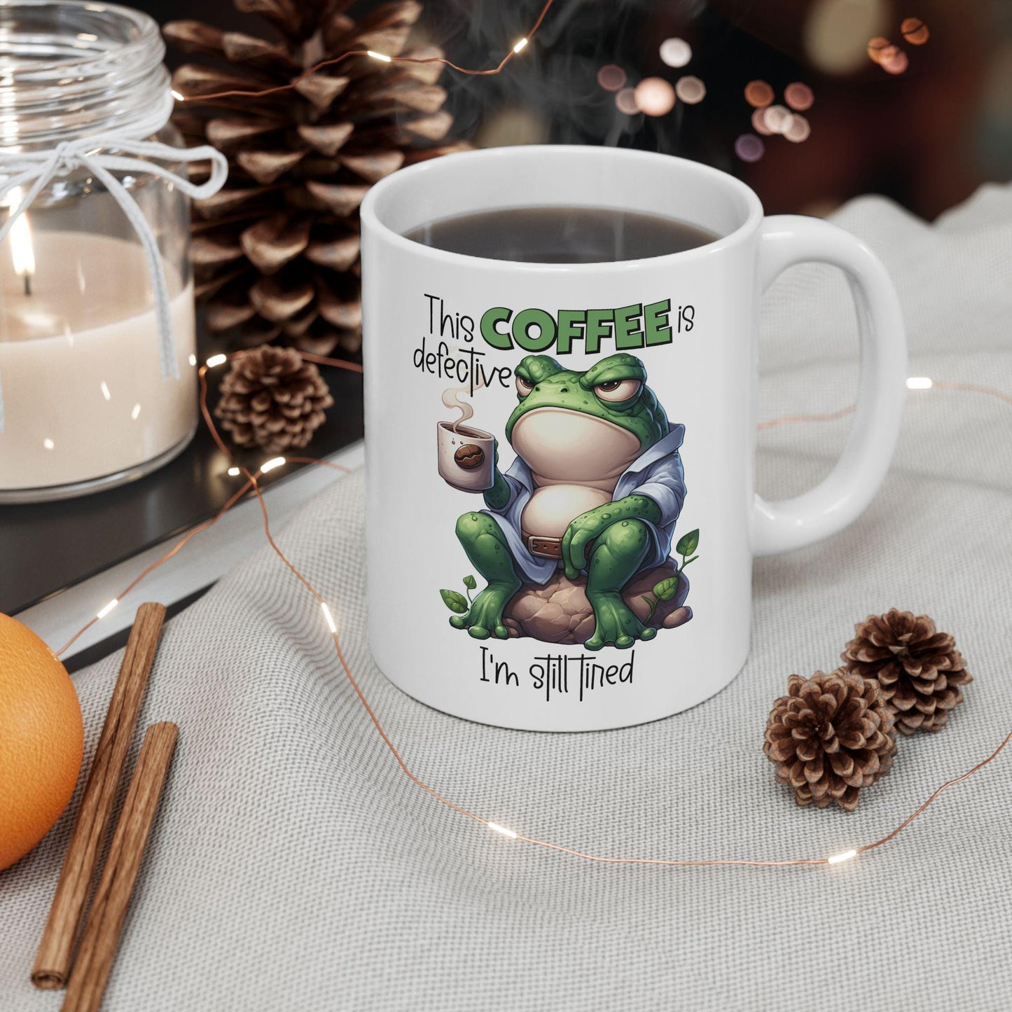 Defective Coffee Mug Funny Tired Humor Sarcastic Gift for Coffee Lovers Humorous Office Cup for Coworkers & Friends