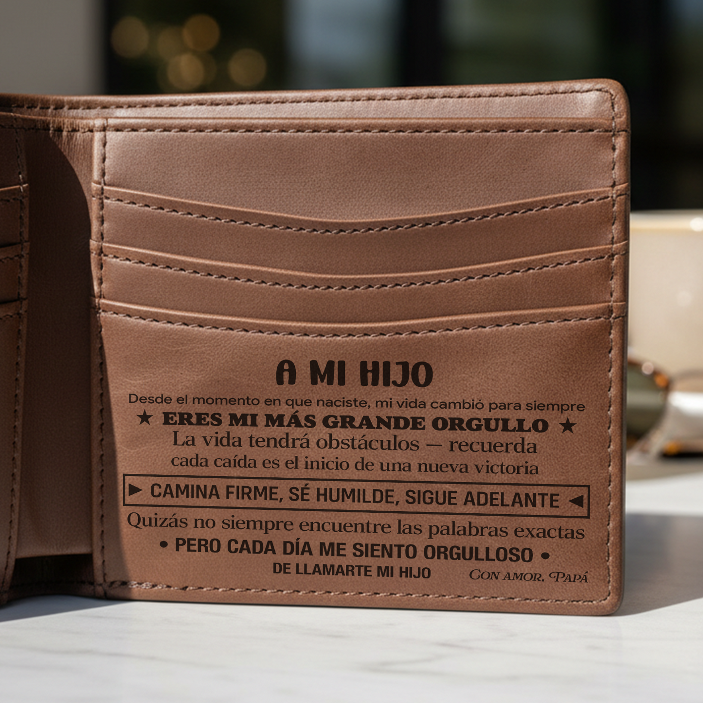To My Son Wallet | Engraved Leather Bifold Wallet Gift for Son from Dad or Mom | RFID Blocking | Graduation, Birthday & Christmas Gift